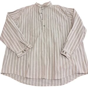 Frontier Classics Mens XL Tan Striped Cotton Band Collar Henley Shirt Western